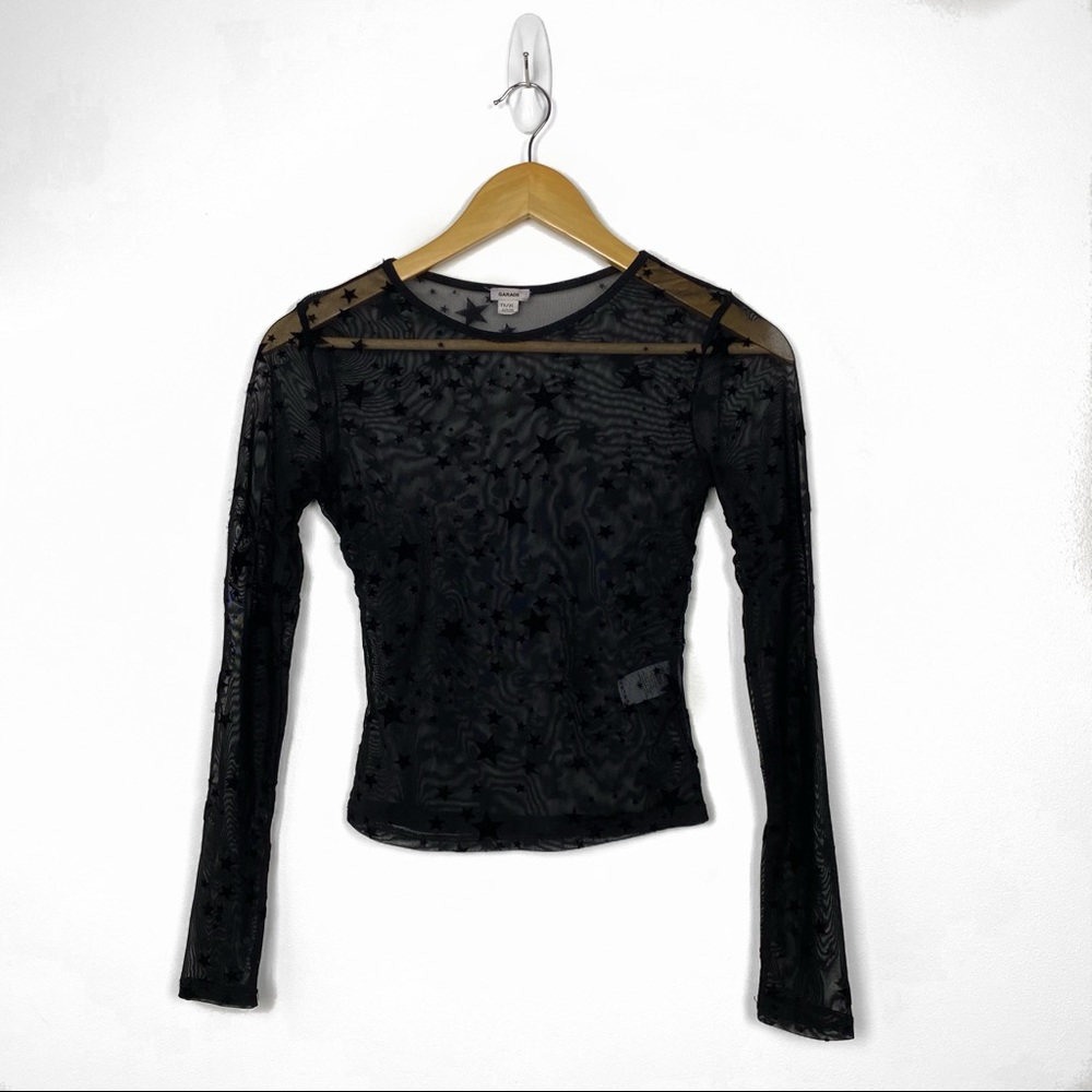 Garage Sheer Longsleeve Black Top XS